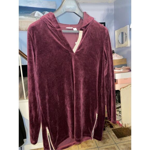 ZENERGY by CHICO’S NWT Velour Pullover Hoodie with Rhinestone and Zipper Embelli - Picture 5 of 6
